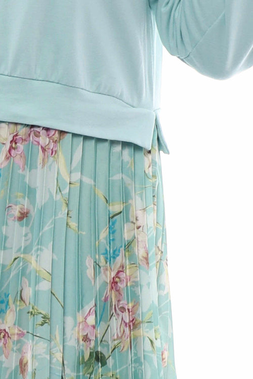 Kinzle Lightweight Floral Pleated Jumper Dress Mint - Image 5