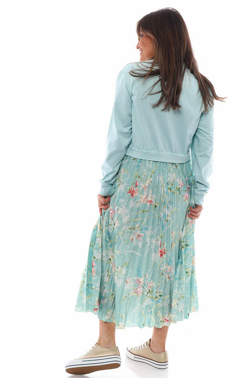 Kinzle Lightweight Floral Pleated Jumper Dress Mint - Image 6