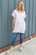 Letitia V-Neck Cotton Tunic Pink Pink - Letitia V-Neck Cotton Tunic Pink