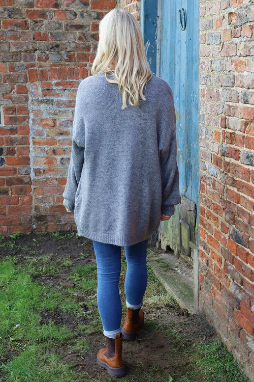 Brooklyn Tie Knitted Cardigan Mid Grey - Image 4