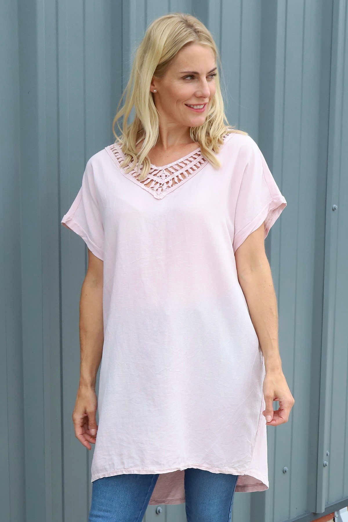 Letitia V-Neck Cotton Tunic Pink