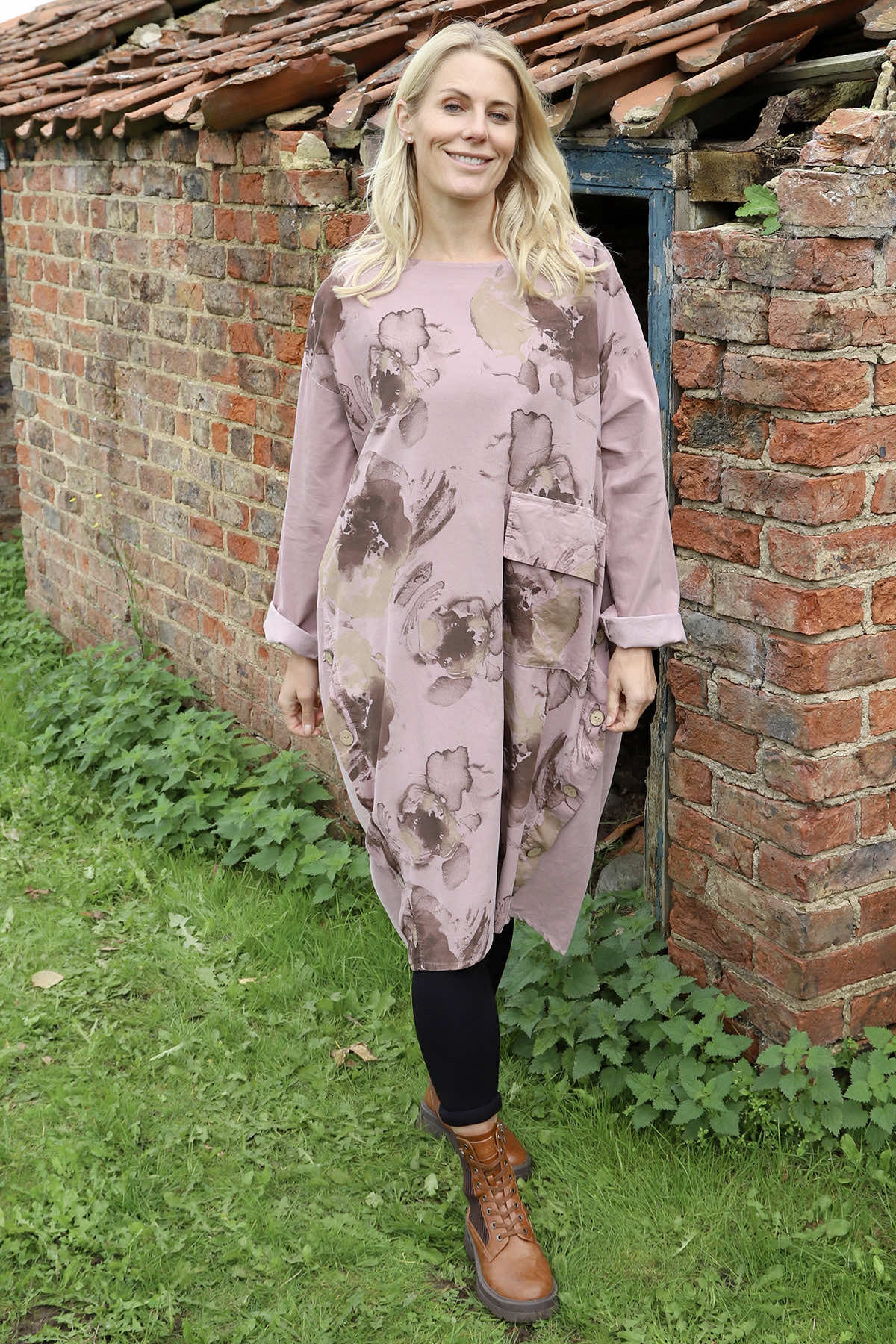 Esther Button Detail Needlecord Dress Mauve