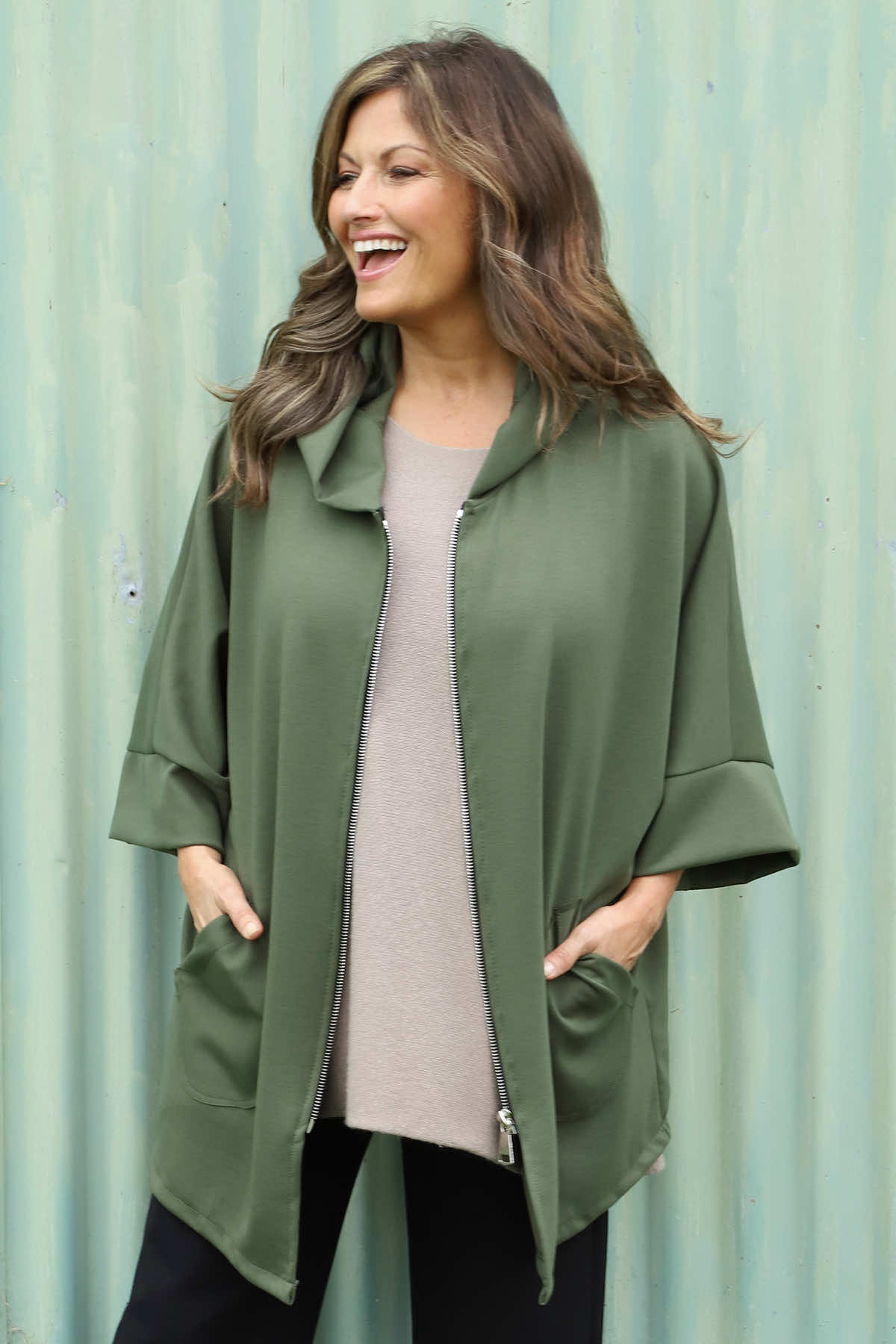 Marjorie Zip Hooded Jacket Khaki