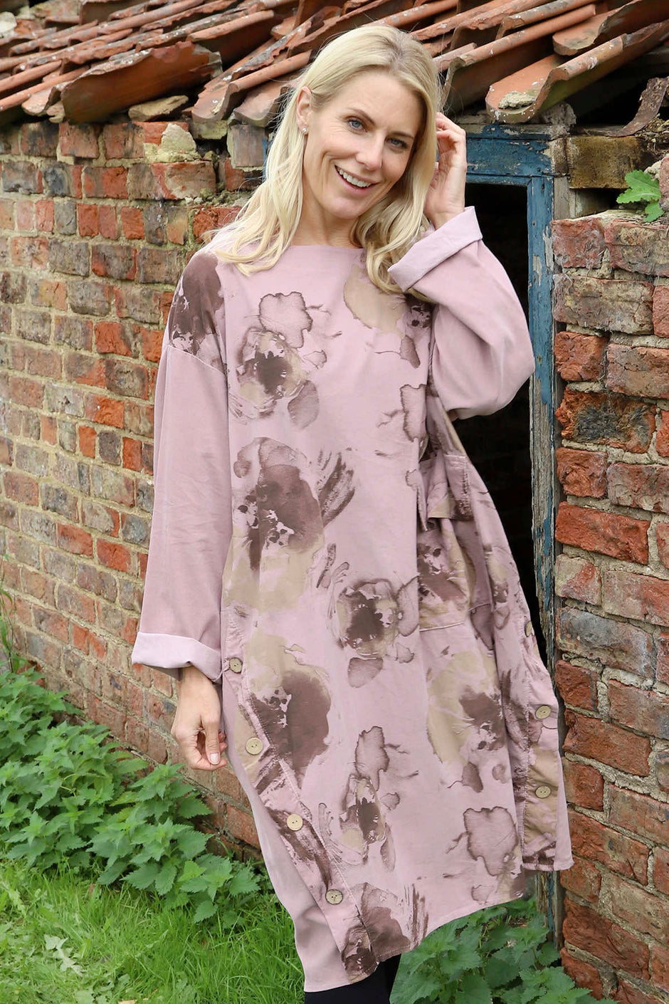 Esther Button Detail Needlecord Dress Mauve