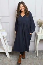 Eliza Cotton Dress Navy Navy - Eliza Cotton Dress Navy
