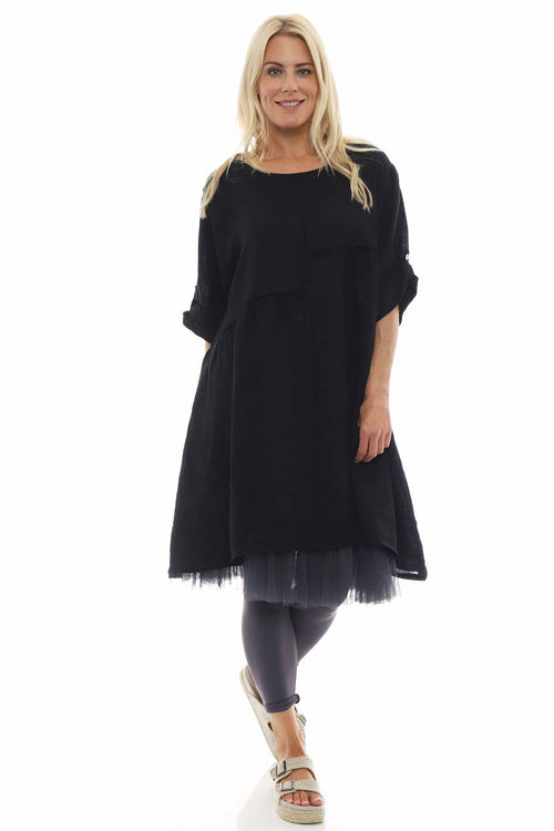 Langford Linen Tunic Dress Black