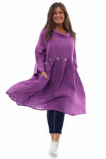 Cromer Button Detail Linen Dress Purple Purple - Cromer Button Detail Linen Dress Purple