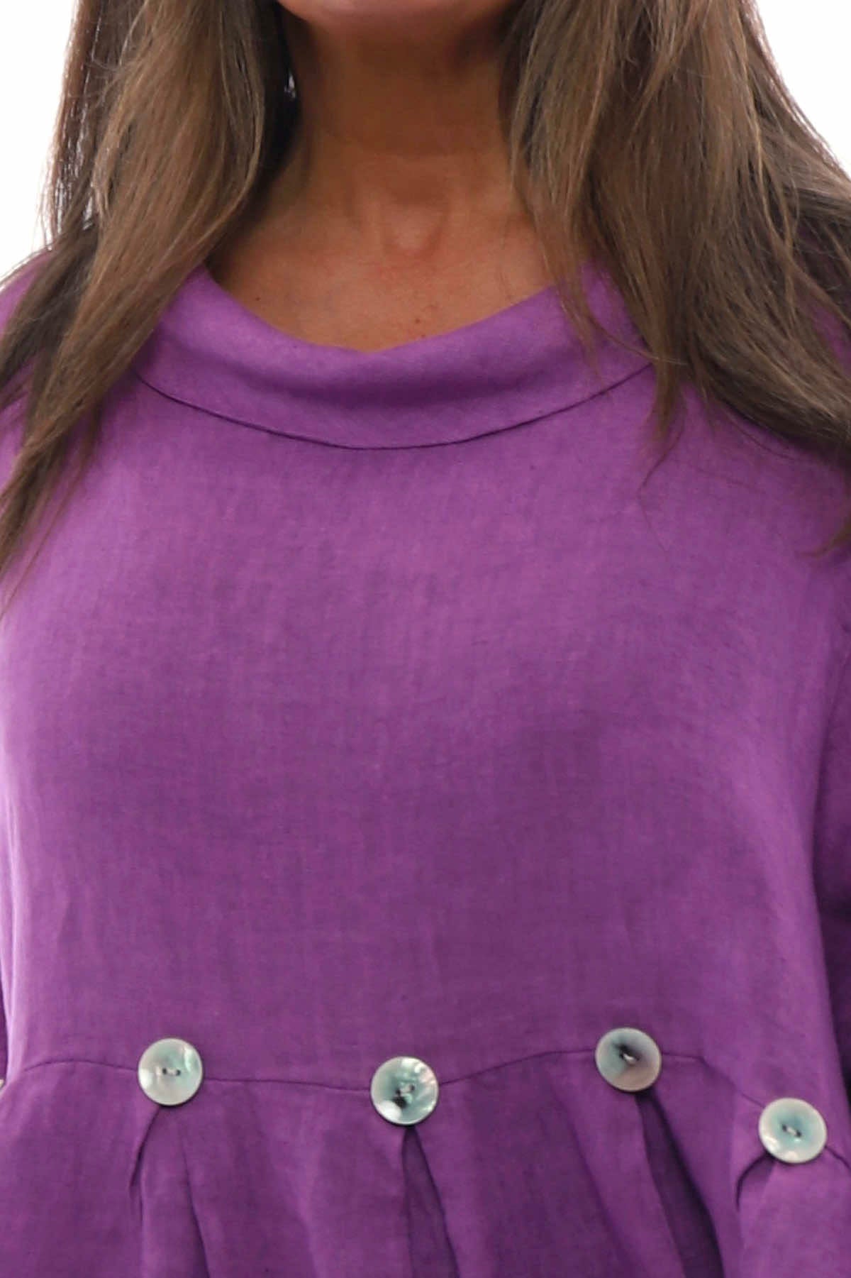Cromer Button Detail Linen Dress Purple