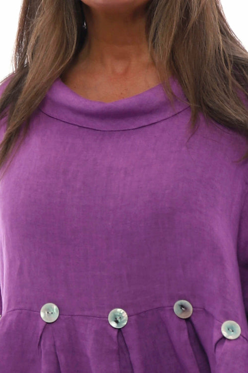 Cromer Button Detail Linen Dress Purple - Image 3