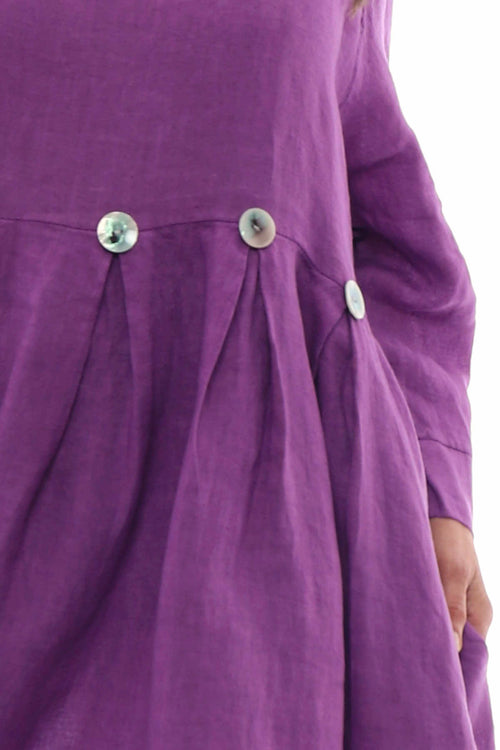 Cromer Button Detail Linen Dress Purple - Image 5