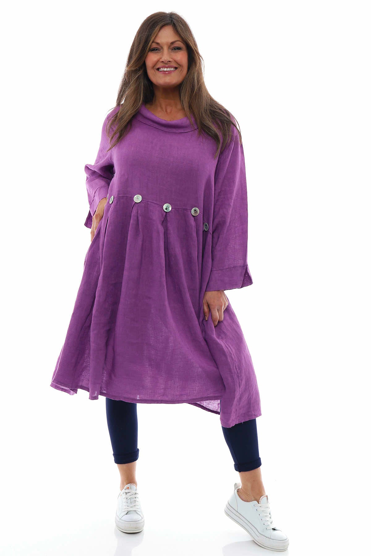 Cromer Button Detail Linen Dress Purple