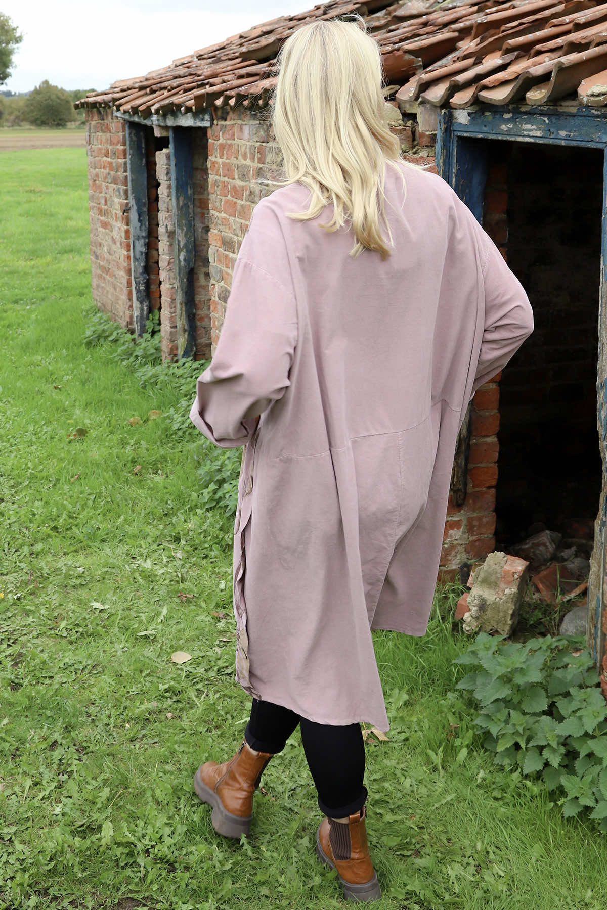 Esther Button Detail Needlecord Dress Mauve