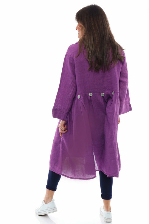 Cromer Button Detail Linen Dress Purple - Image 8