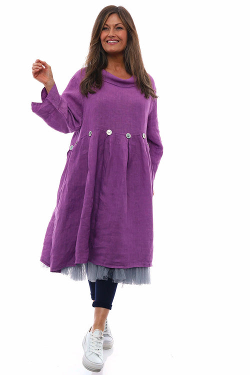 Cromer Button Detail Linen Dress Purple - Image 2