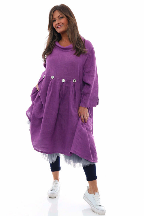Cromer Button Detail Linen Dress Purple - Image 7