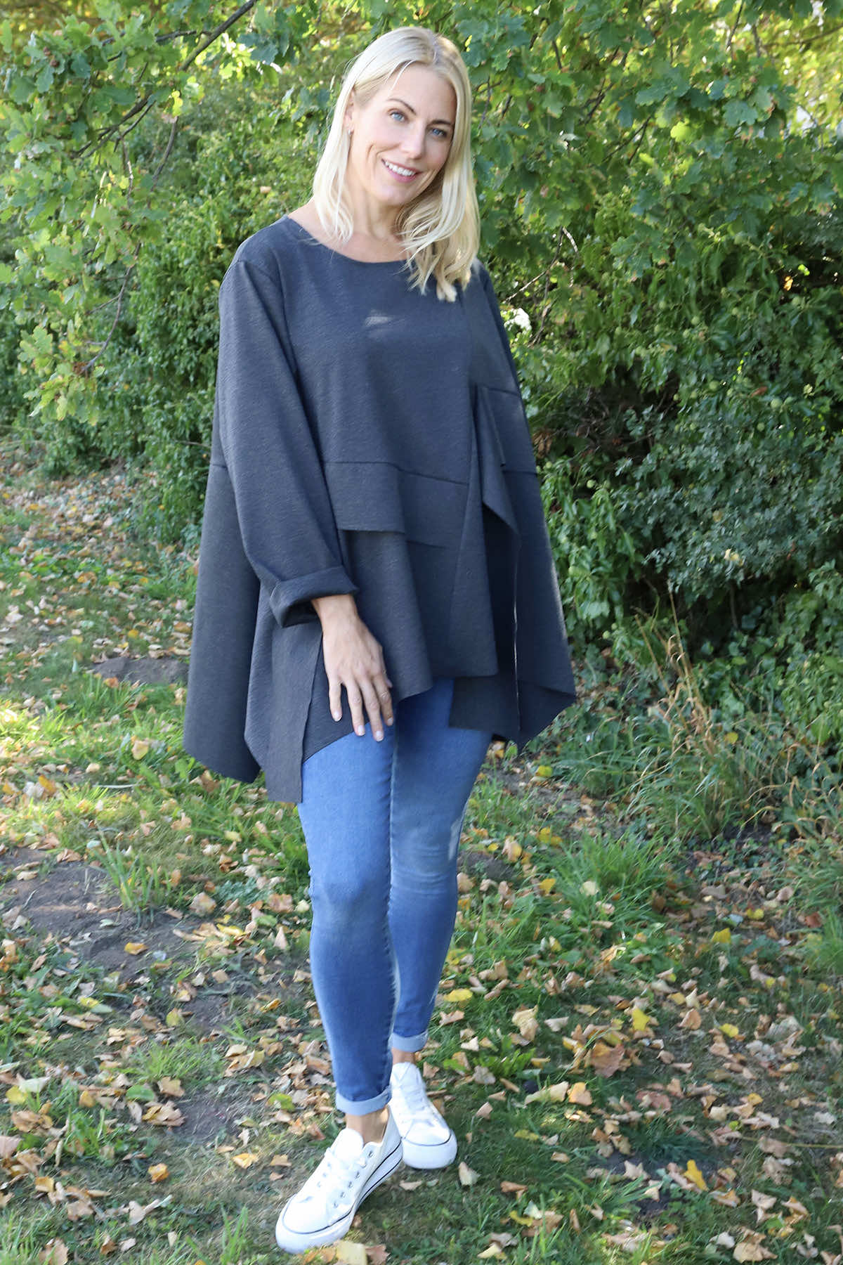 Shannon Seam Detail Top Marl Charcoal