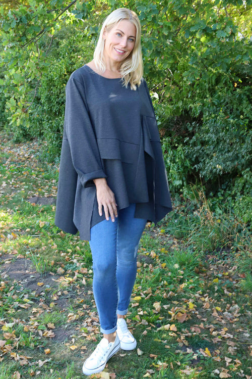 Shannon Seam Detail Top Marl Charcoal - Image 2