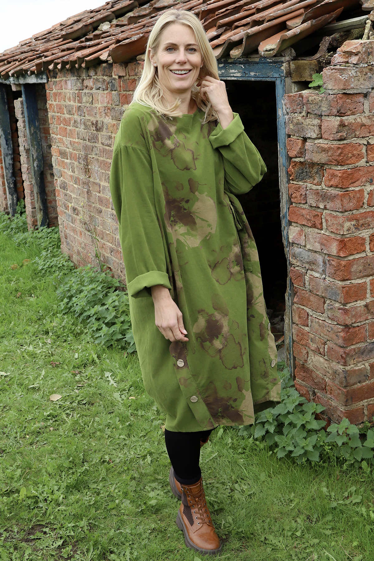 Esther Button Detail Needlecord Dress Olive