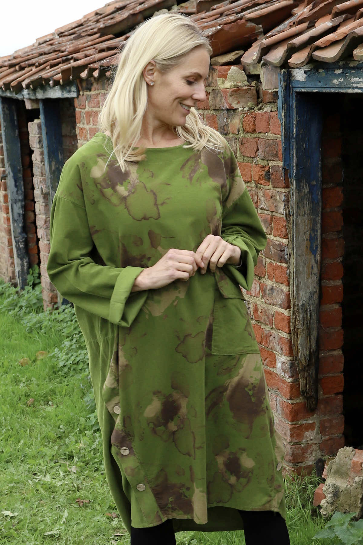 Esther Button Detail Needlecord Dress Olive