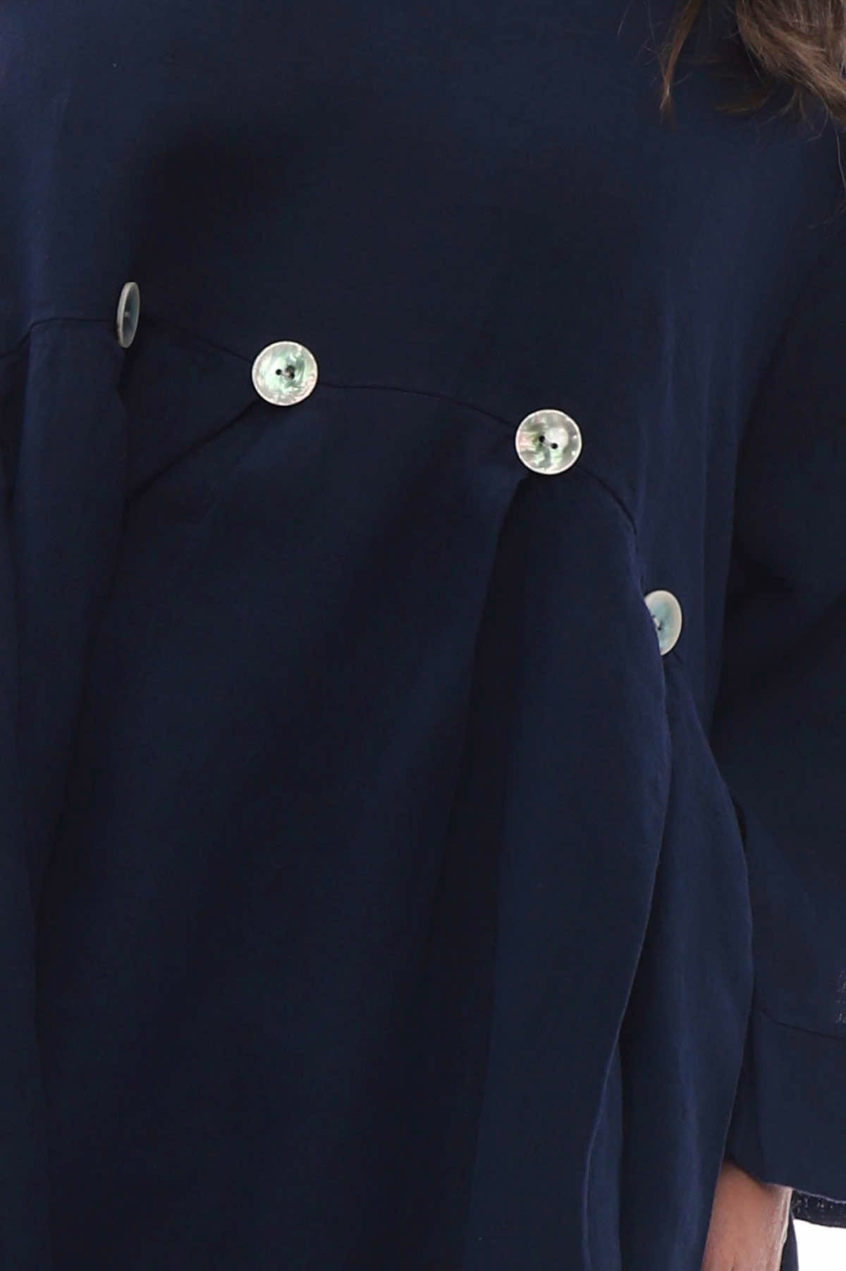 Cromer Button Detail Linen Dress Navy