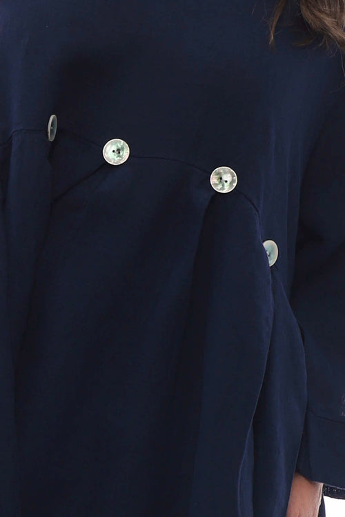 Cromer Button Detail Linen Dress Navy - Image 6