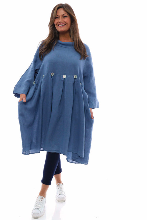 Cromer Button Detail Linen Dress Denim Blue - Image 2