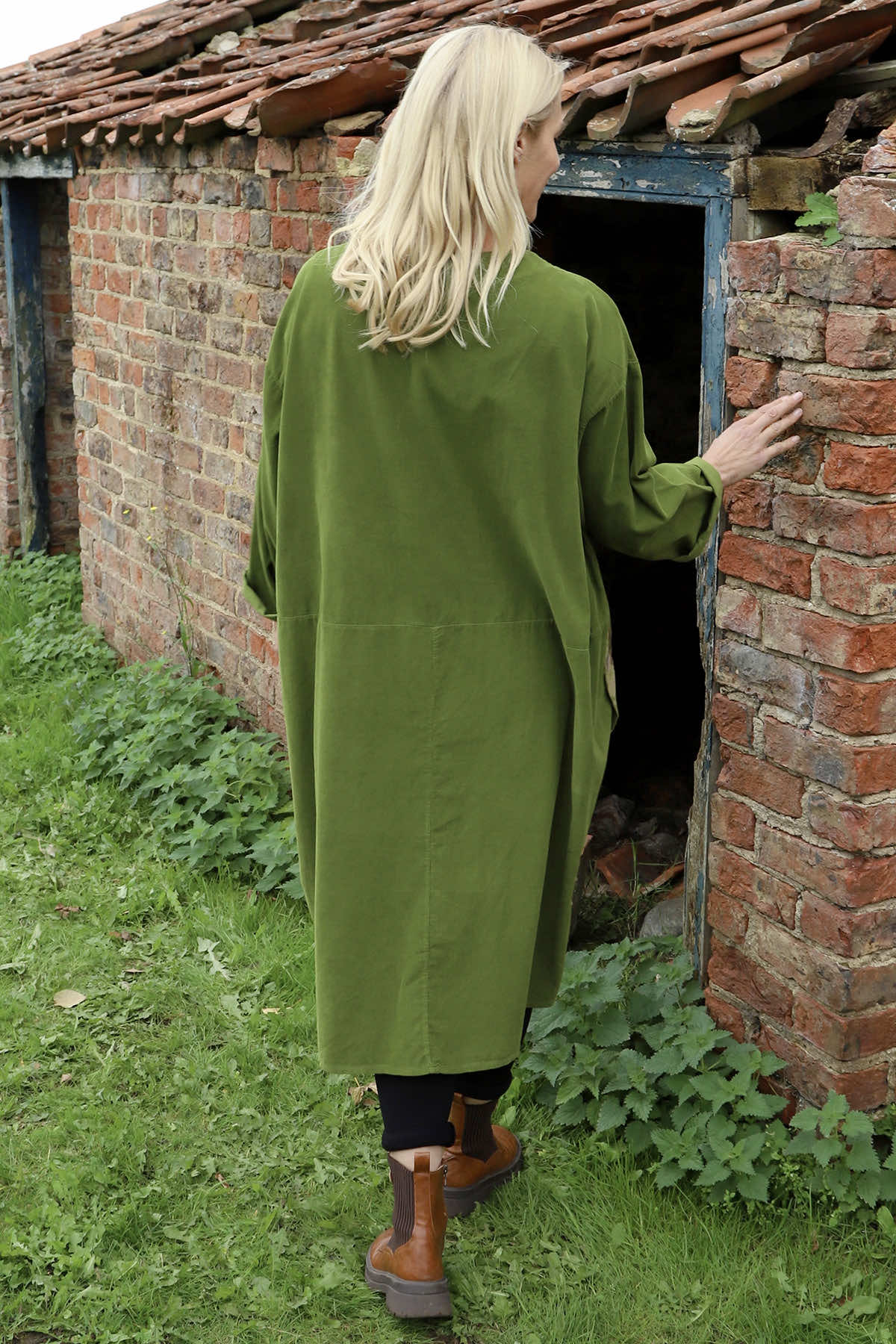 Esther Button Detail Needlecord Dress Olive