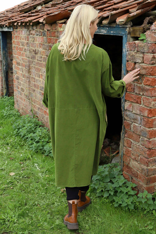 Esther Button Detail Needlecord Dress Olive - Image 4