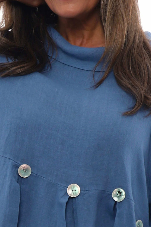 Cromer Button Detail Linen Dress Denim Blue - Image 3