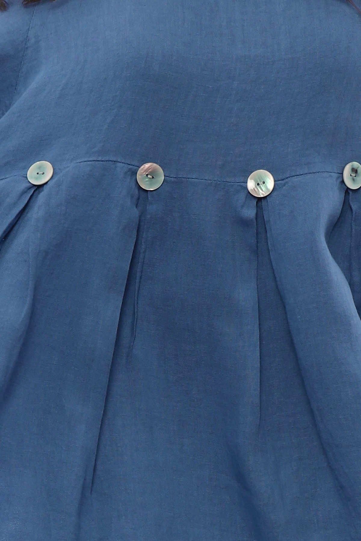 Cromer Button Detail Linen Dress Denim Blue