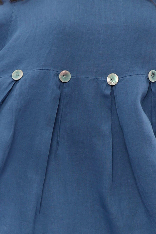 Cromer Button Detail Linen Dress Denim Blue - Image 7
