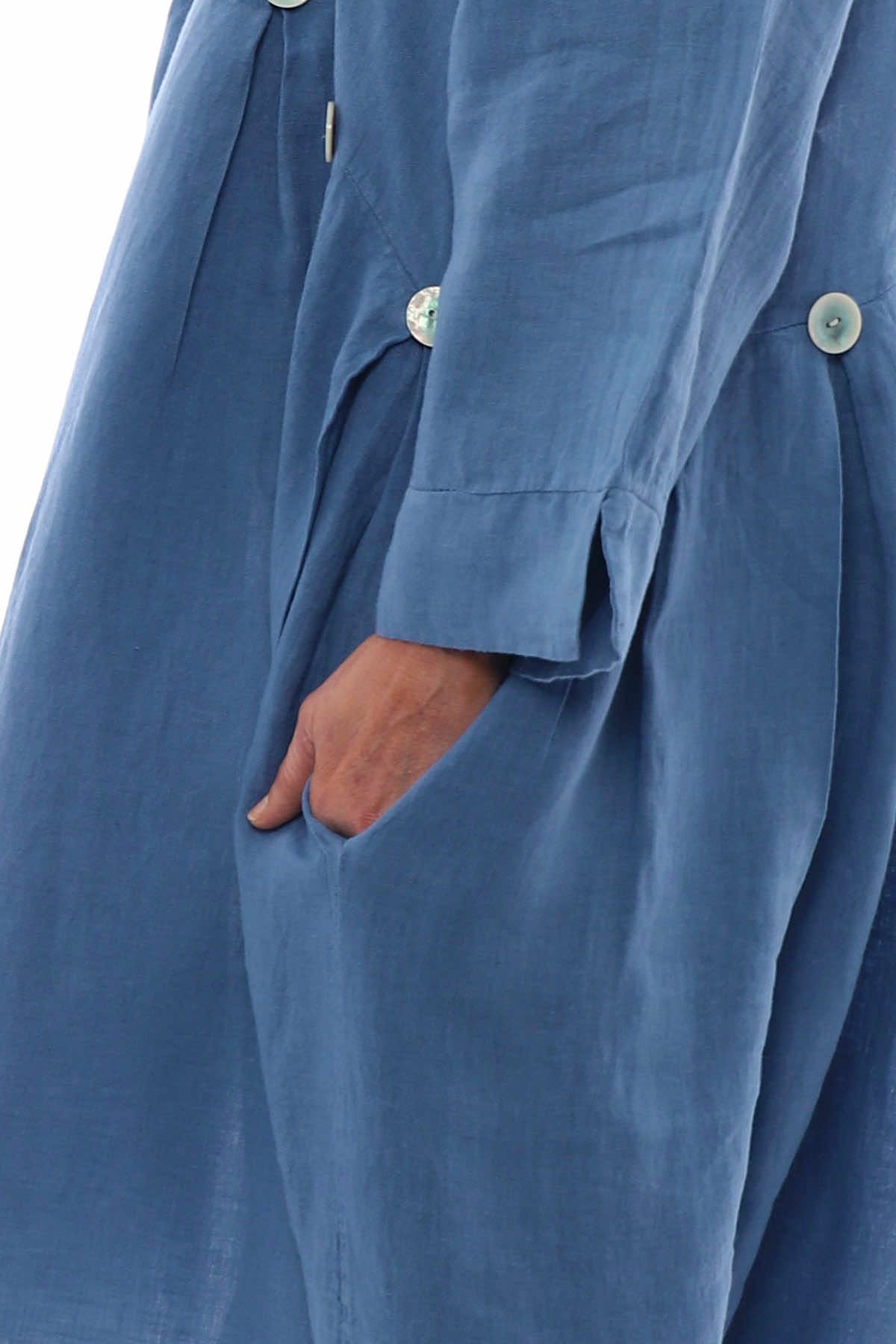 Cromer Button Detail Linen Dress Denim Blue