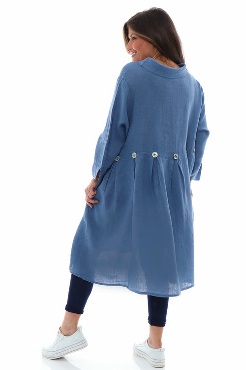 Cromer Button Detail Linen Dress Denim Blue - Image 8