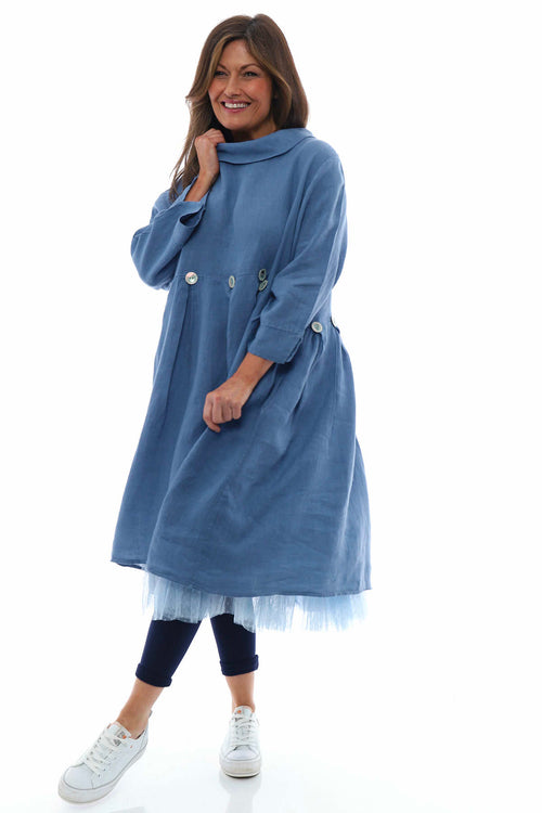 Cromer Button Detail Linen Dress Denim Blue - Image 6