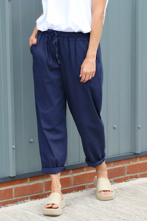 Bethany Cotton Trousers Navy - Image 3