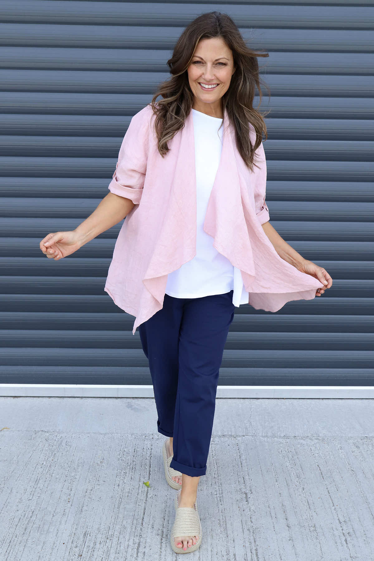 Francine Drape Front Linen Jacket Pink