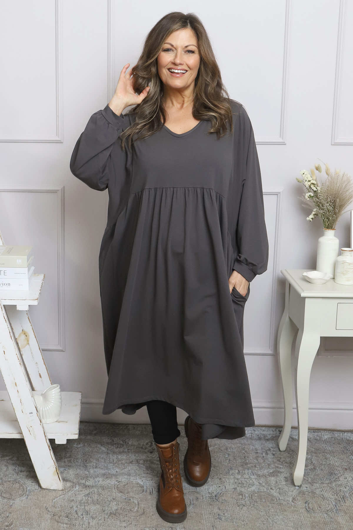 Eliza Cotton Dress Charcoal
