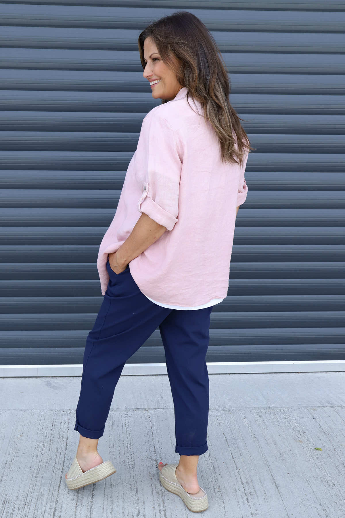 Francine Drape Front Linen Jacket Pink