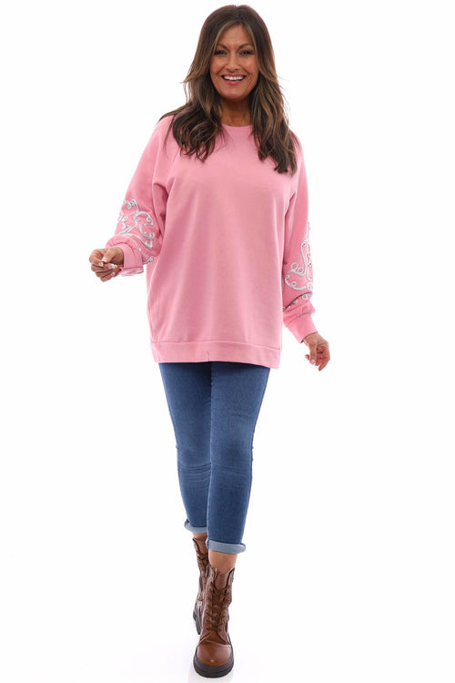 Pieri Pattern Sleeve Cotton Sweatshirt Bubblegum Pink