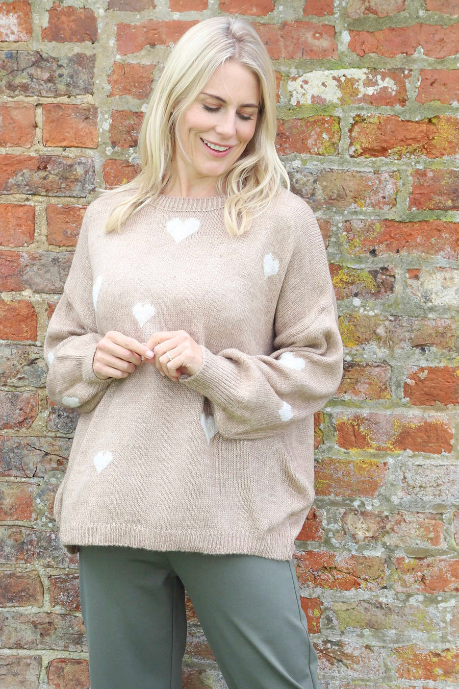 Valentina Heart Knitted Jumper Camel