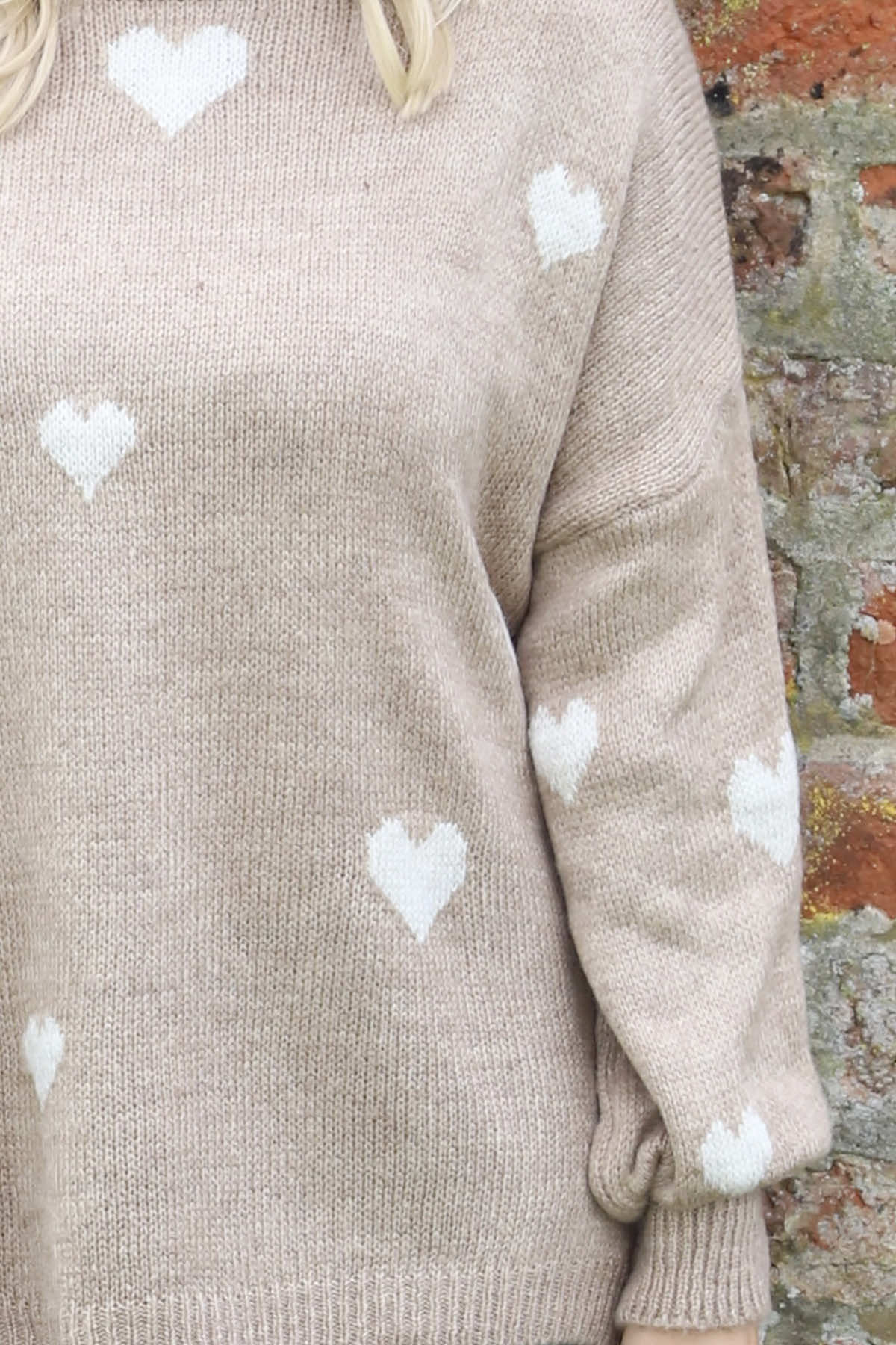 Valentina Heart Knitted Jumper Camel