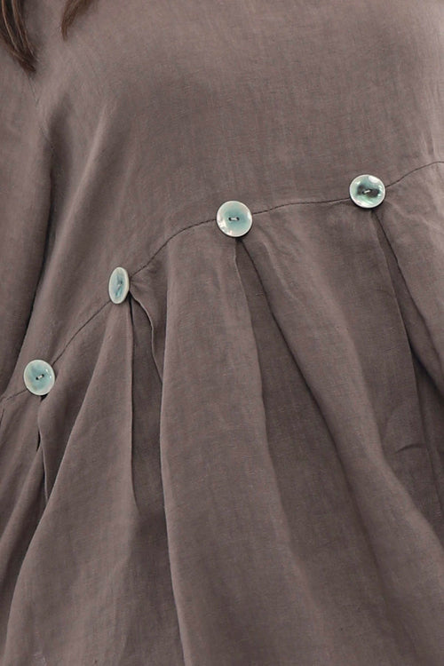 Cromer Button Detail Linen Dress Mocha - Image 6