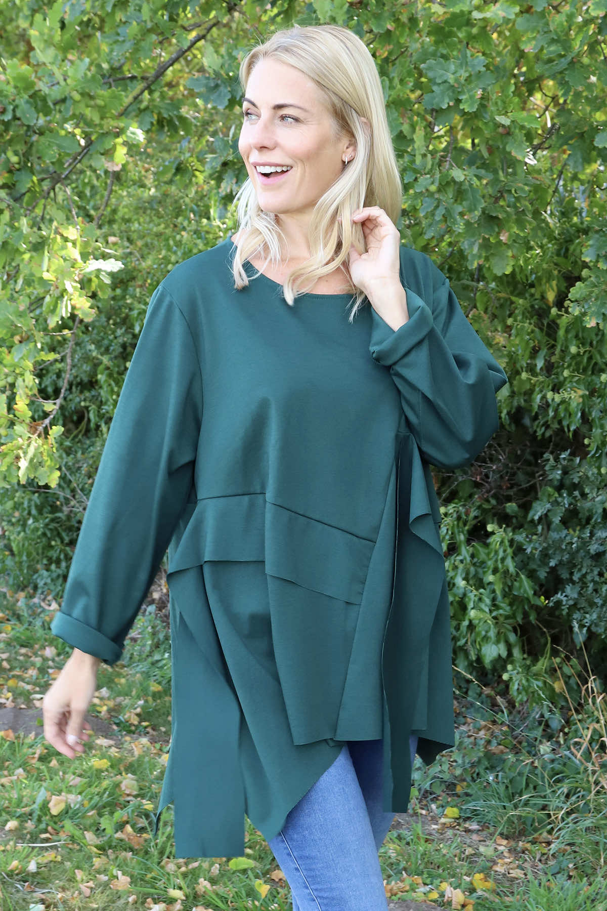Shannon Seam Detail Top Bottle Green