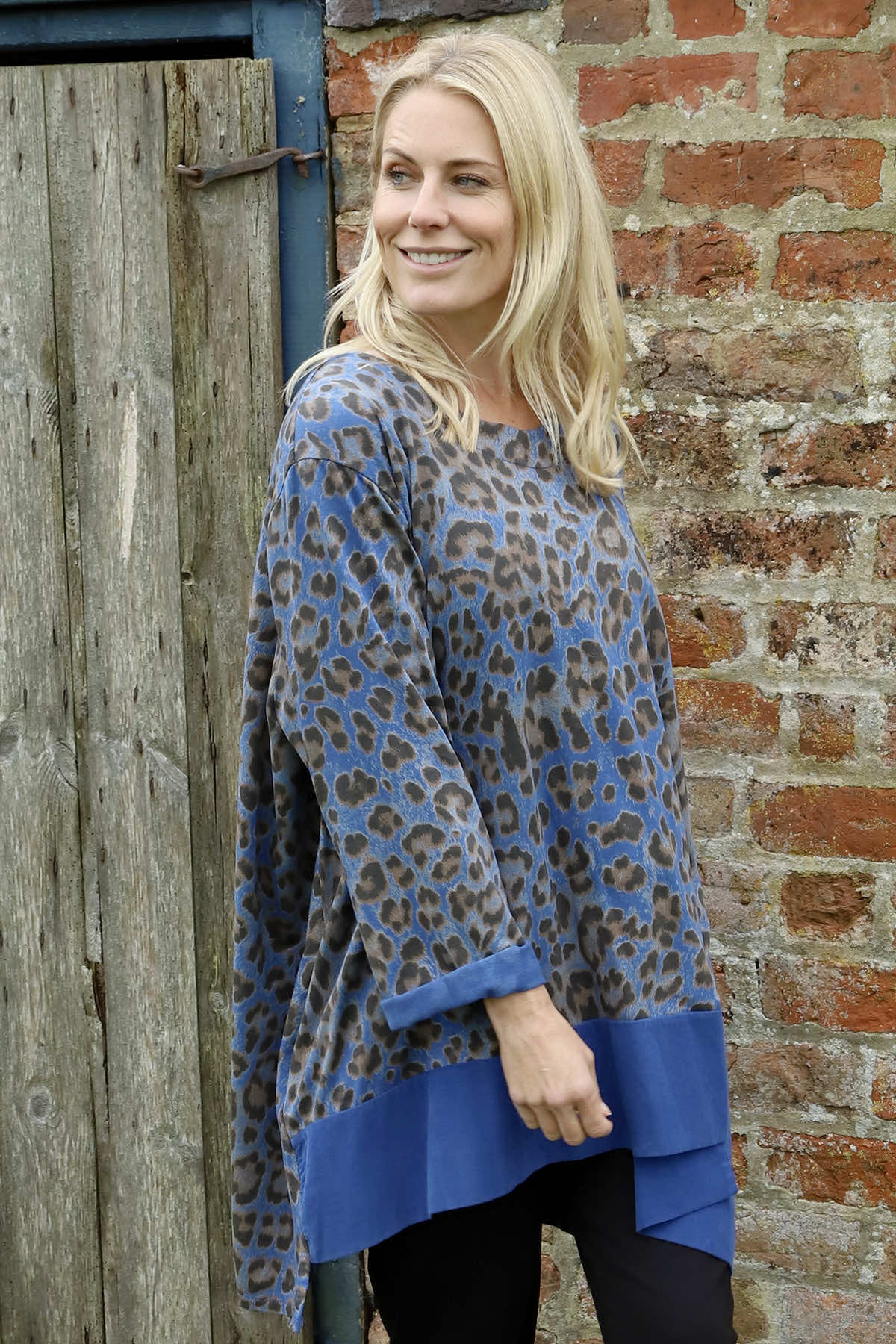 Tamika Leopard Print Cotton Top Cobalt