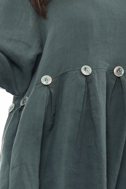 Cromer Button Detail Linen Dress Khaki - Image 3