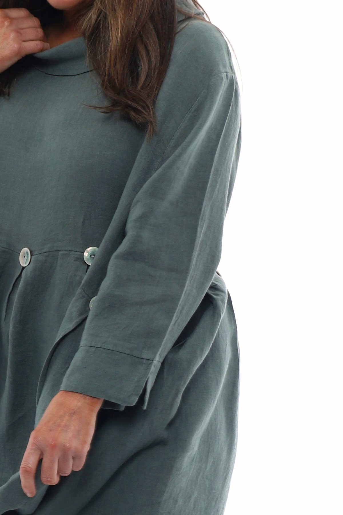 Cromer Button Detail Linen Dress Khaki