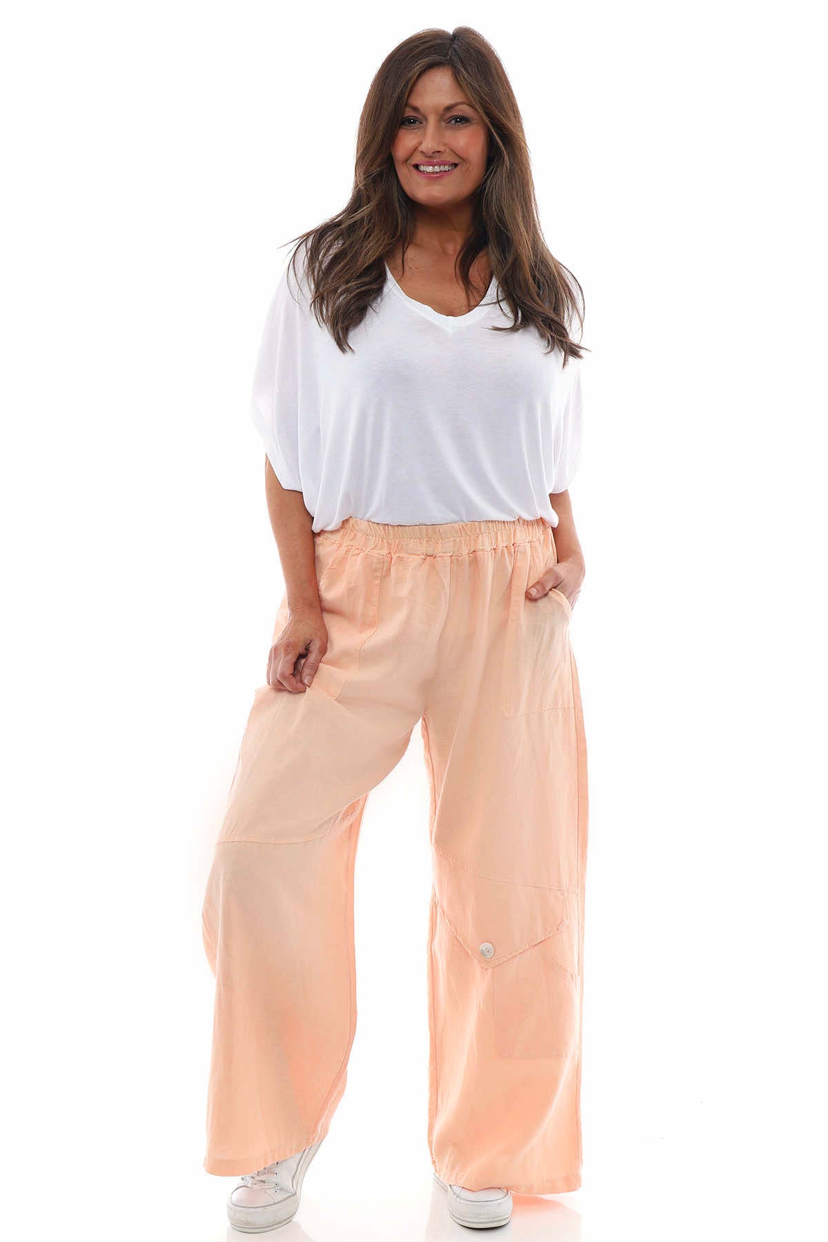 Simena Washed Button Linen Trousers Coral
