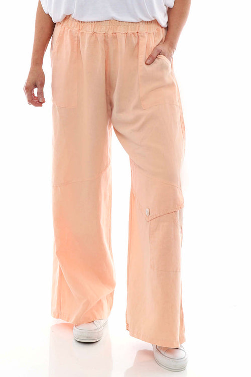 Simena Washed Button Linen Trousers Coral - Image 3