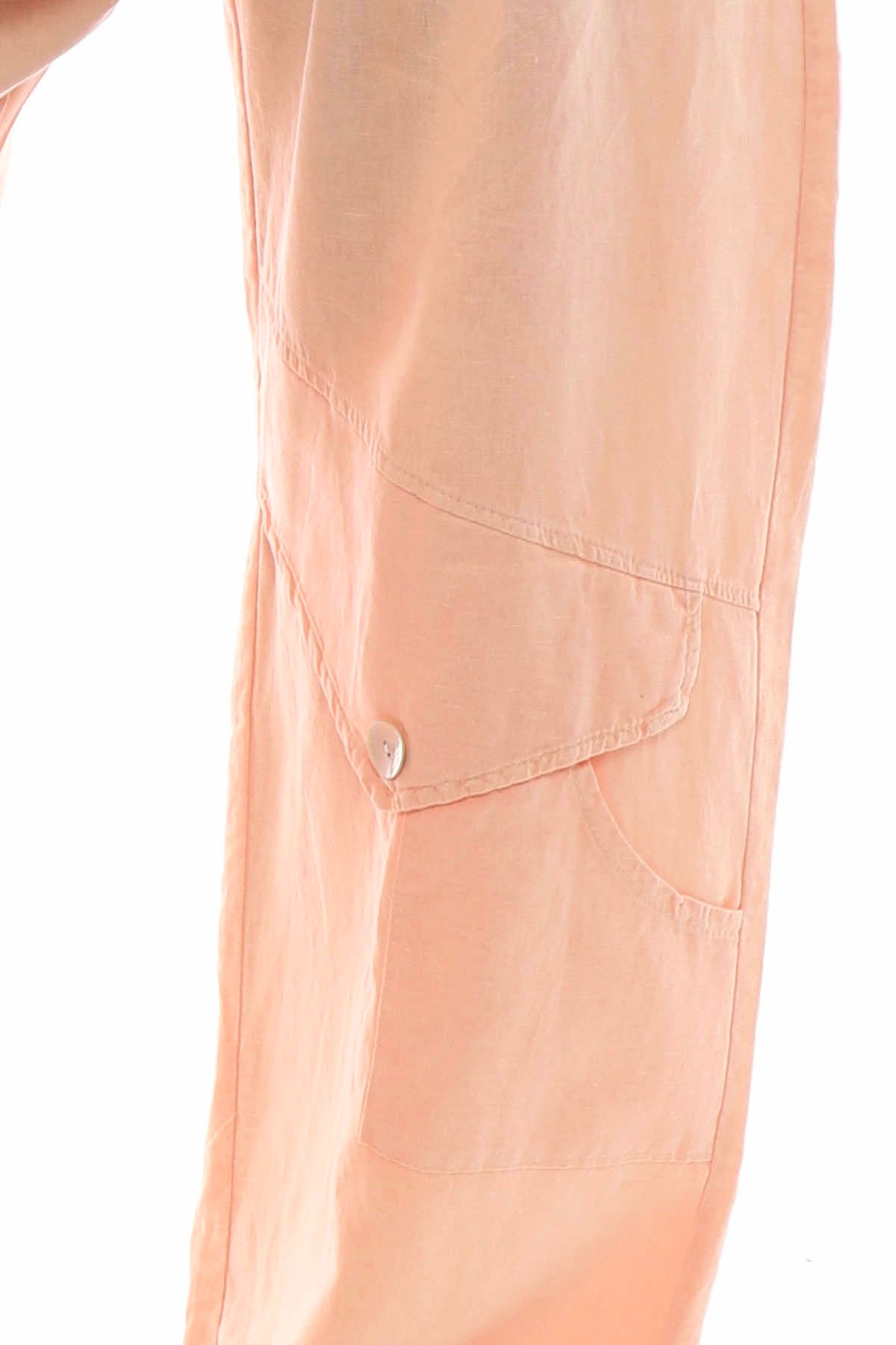 Simena Washed Button Linen Trousers Coral