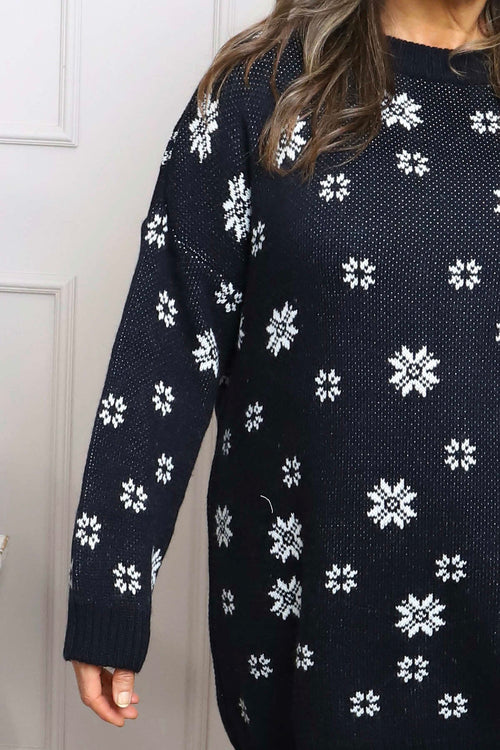 Snowflake Knitted Jumper Navy - Image 4
